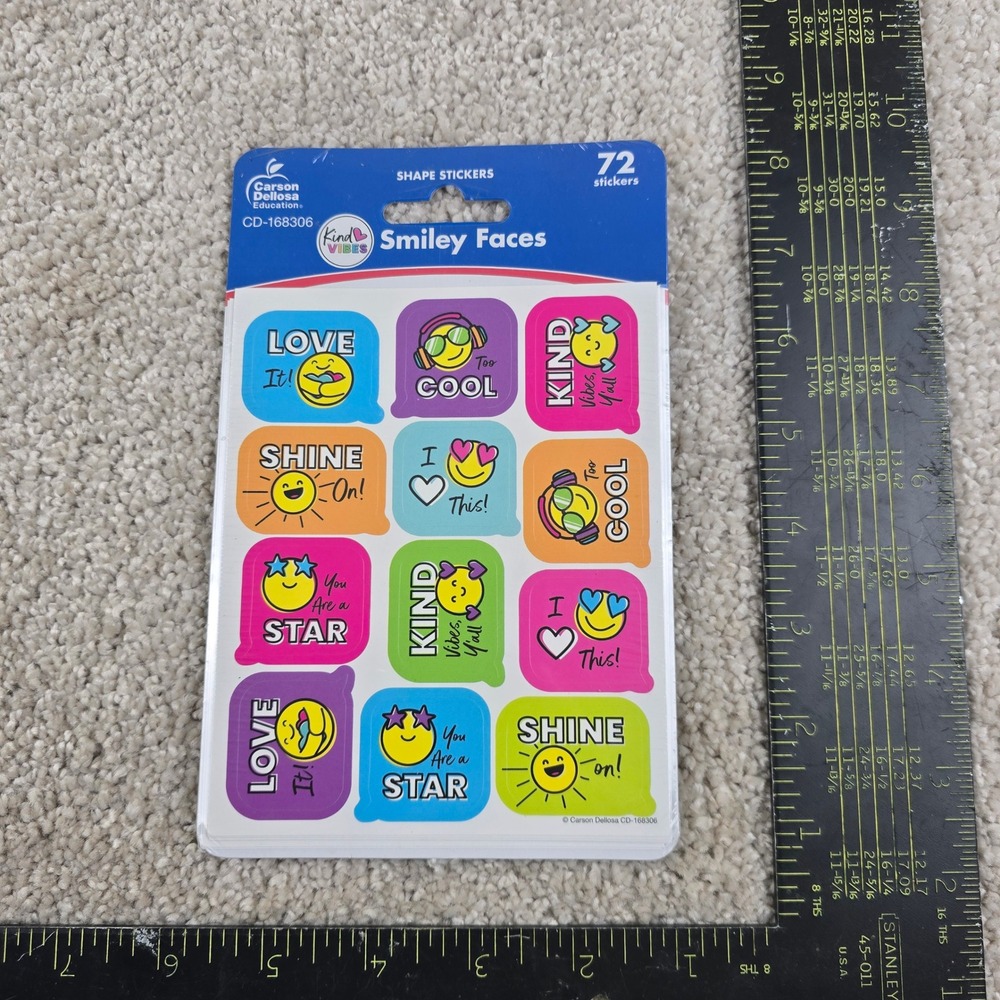 Carson Dellosa Smiley Faces Stickers Multicolor Kind Vibes 72ct CD-168306